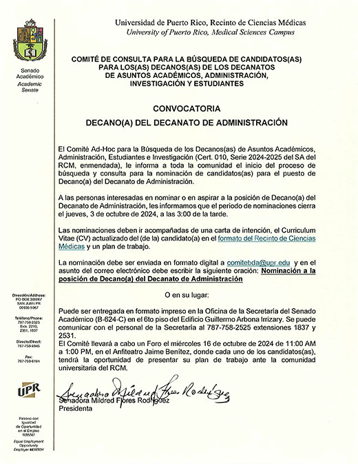 Convocatoria Decanato Administracion