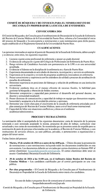 Convocatoria Decano Enfermeria